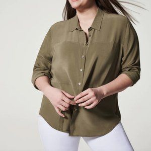 NWT - Spanx - Low Maintenance Silk Button Down - Sage - Size Small